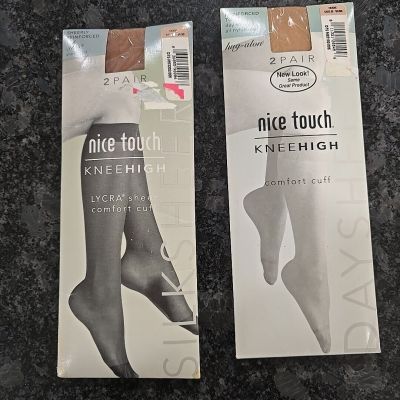 (2) Nude Nice Touch Knee High Comfort Cuff Size B Each 2 Packs  Soxks Stockings